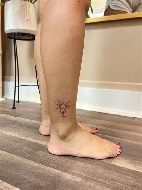 Ankle tattoo | Sun tattoos, Moon star tattoo, Ankle tattoo