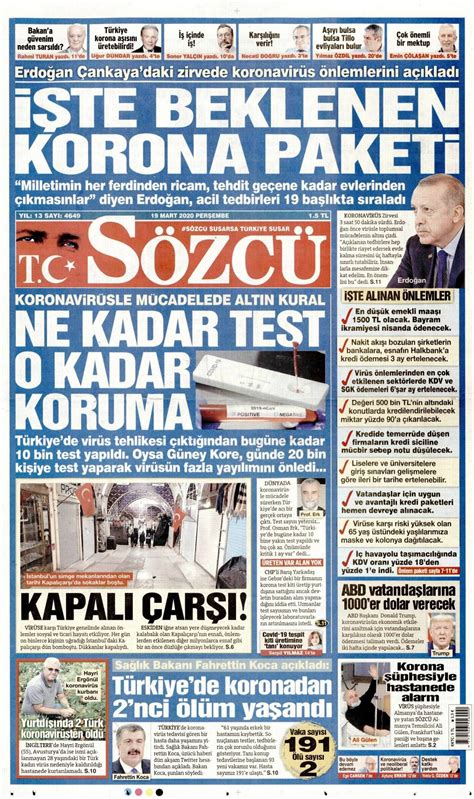 Sözcü Gazetesi 19 Mart 2020 Anasayfası - Haber3