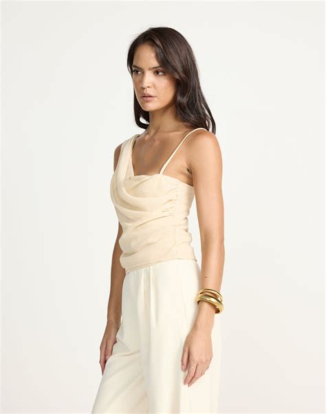 Davina Top (Nude) | CHARCOAL Exclusive - Nude Mesh Overlay One Shoulder