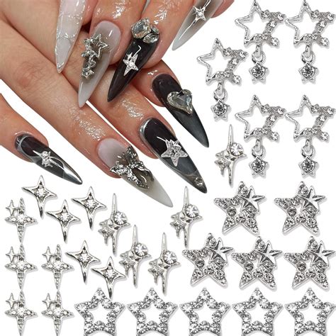 Amazon.com: RODAKY 30PCS Star Nail Charms Silver Stars Nail Gems 3D