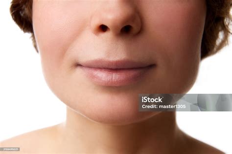 cropped image  female face chin  lips isolated  white background