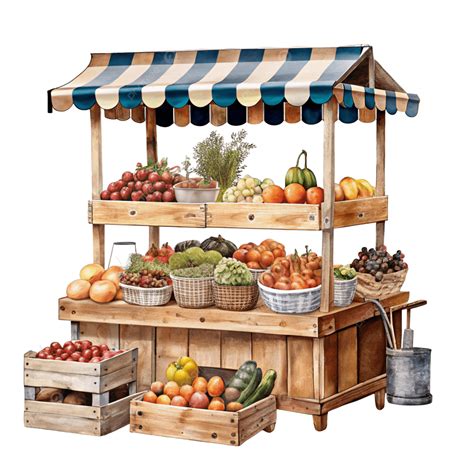 Produce Stand Clipart Stock Vektorgrafik „Front View Market Wood