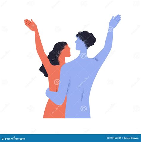 Abstract Love Couple Hugging Together. Nude Naked Man and Woman Lovers