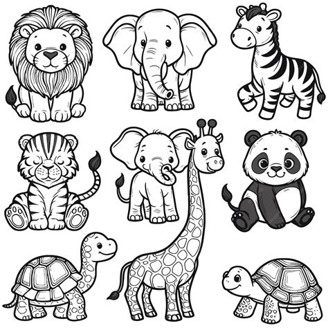 Una imagen en blanco y negro de animales y animales | Vector Premium