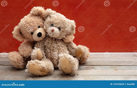 Love, Friendship Concept, Tight Hug. Teddy Bears Couple On Wooden Floor ...