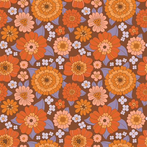 70s flowers background, groovy flower seamless pattern. Hippie