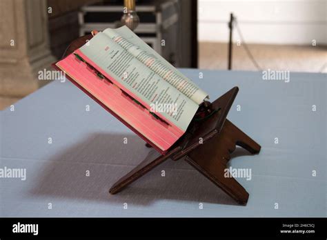 Bible open on the church altar Stock Photo - Alamy