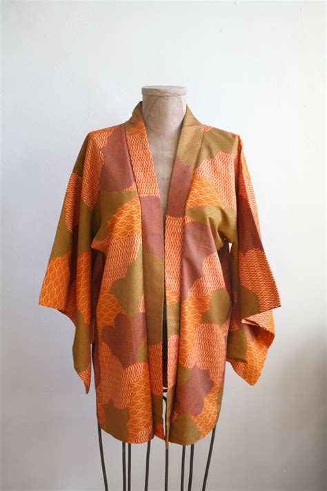 Japanese Orange Patterned Kimono | Etsy