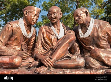 Gandhi, Nehru and Sardar Patel statue at Sardar Vallabhbhai Patel National Memorial museum ...