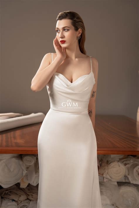 Fitted Silk Cowl Neck Wedding Dress - GWM2210 - Gorgeous Wedding Memories
