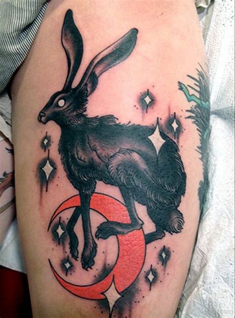 Black Rabbit And Moon Tattoo - Tattoos Designs