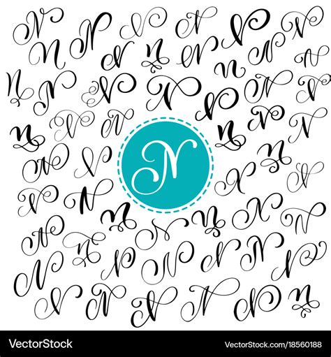 Set hand drawn calligraphy letter n Royalty Free Vector