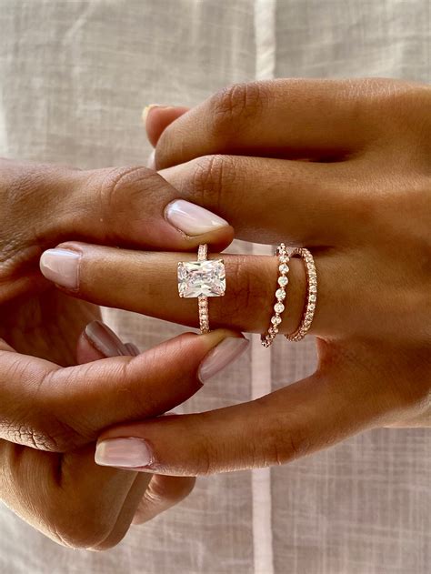 4.50 Ctw Wedding Ring Set. Rose Gold Wedding Rings. Radiant Cut