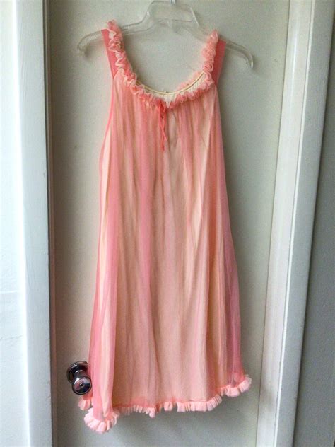 Vintage Orange Chiffon Nightgown With Ruffled Neck An… - Gem