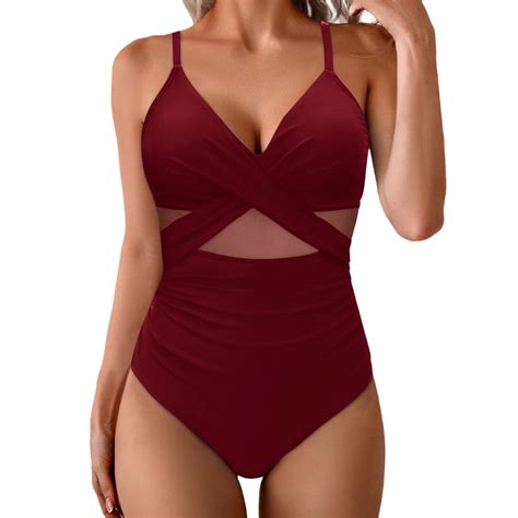 Bigersell Mesh One-Piece Swimsuits for Women V-Neck Swimwear Wrap