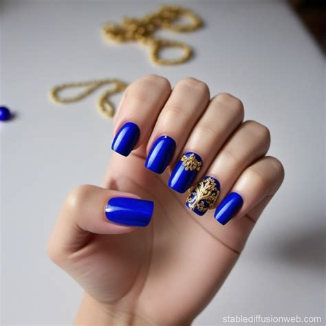 Royal Blue Nails with Gold Ornaments | Stable Diffusion Online