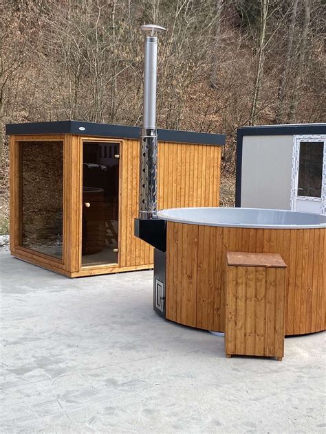 Exteriérová sauna SAIBOT PANORAMA obklad sibírsky smrekovec, pre 6 az 8 ...
