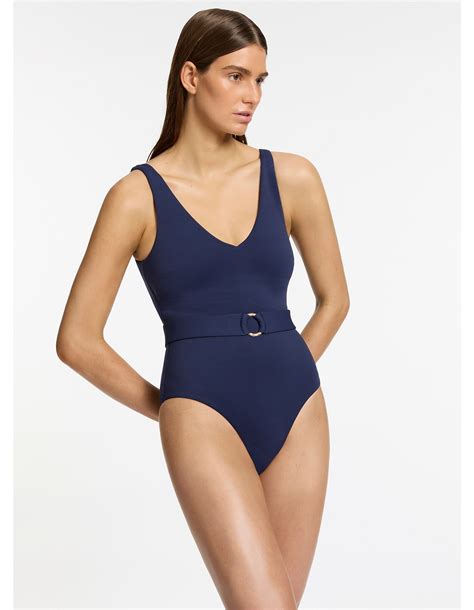 Jets Isla Rib V Neck Belted One Piece Swimsuit | David Jones