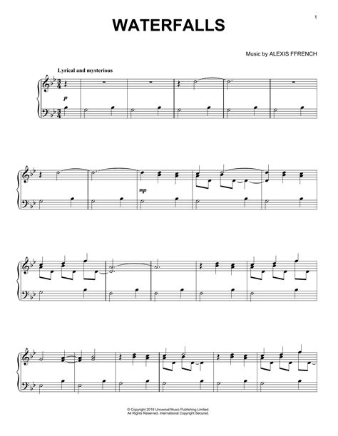 Alexis Ffrench "Waterfalls" Sheet Music for Piano Solo | Download PDF ...