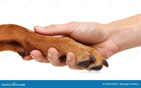 Heartwarming Connection Human Hand and Dog Paw Touching in a Gesture of ...
