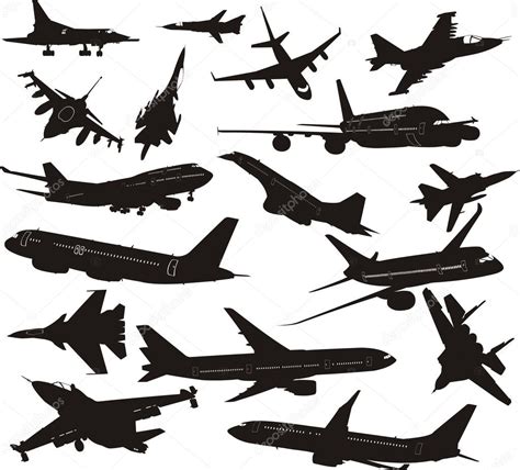 Set of silhouettes of aircraft — Stock Vector © Xendima #6164141