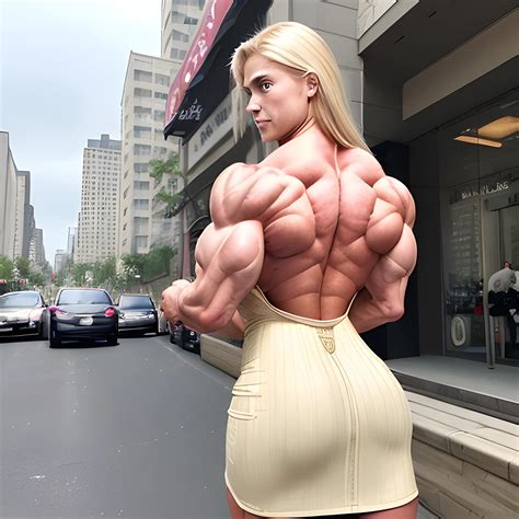 20 year old woman, blond, beautiful, smirking , super-muscle, ri