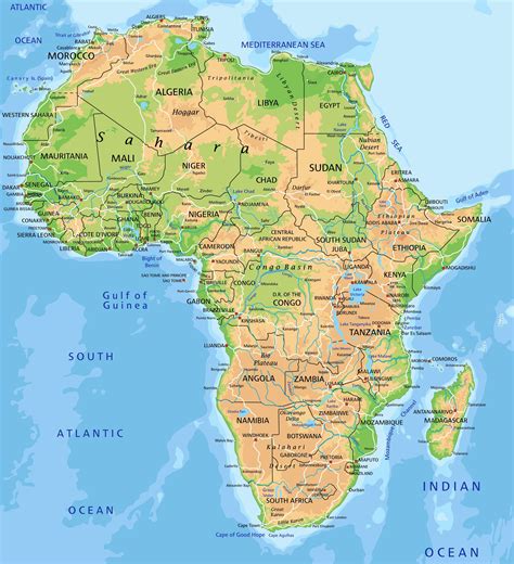 Physical Map Of Africa With Labels