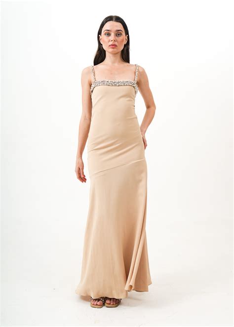 Nude Crepe Dress w Pearl detail – VESTIDO
