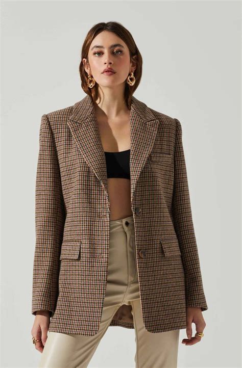 pauline plaid oversized blazer brown purple multi  womens plaid