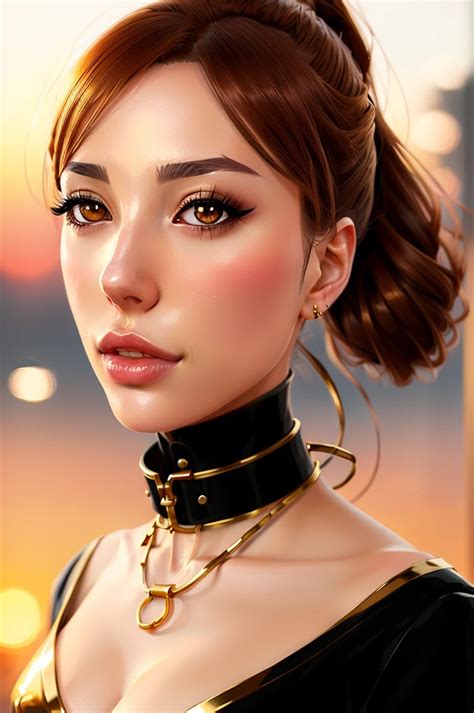 Portrait, posture collar ball gag harness front , shoulders, golden