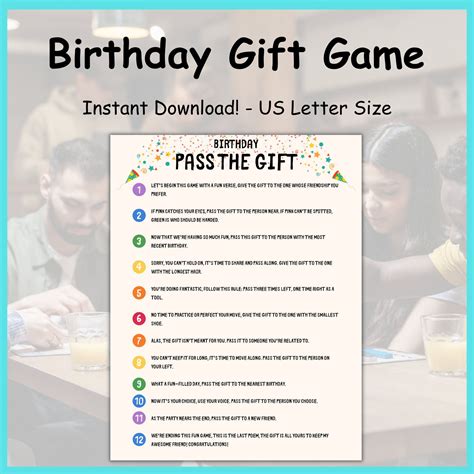 Printable Birthday Gift Passing Game, Prize Passing Game, Gift Exchange