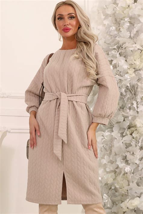 Бежевое трикотажное платье W-П5-5101/18 цена-3413 р. купить в интернет ...