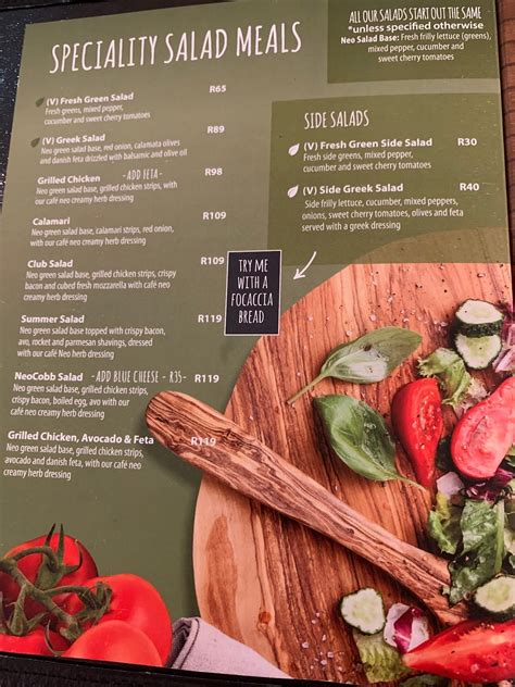 Menu at Café Neo restaurant, East London