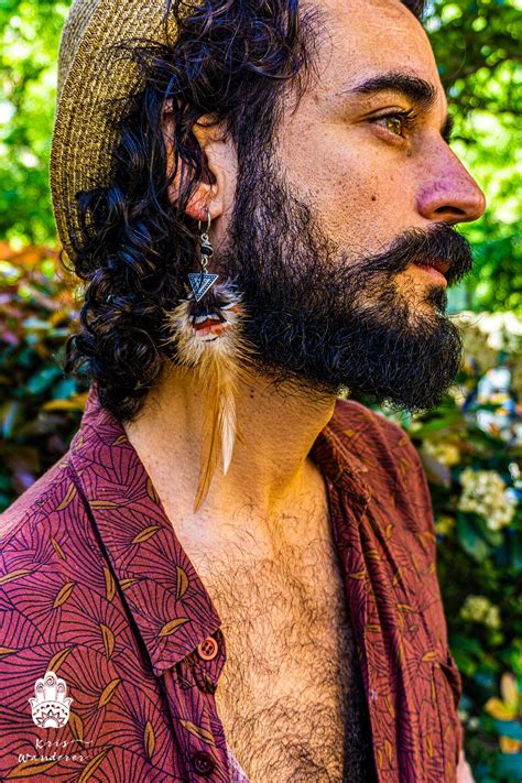 long real feather earring  men   eye  etsy