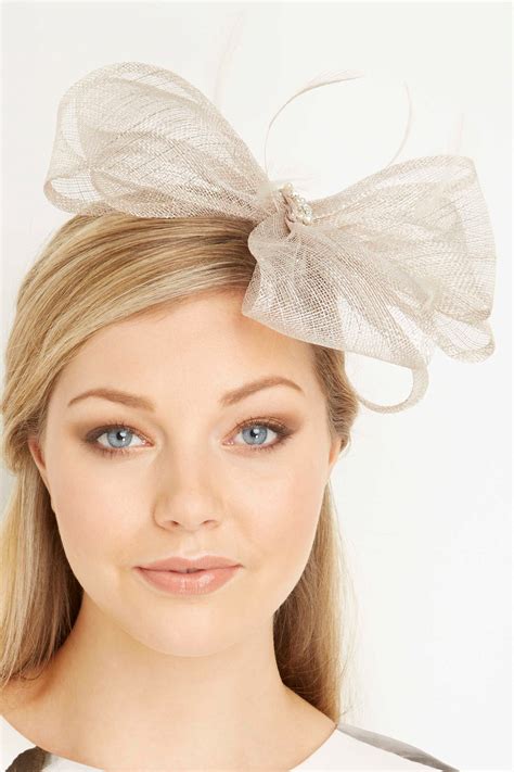 Embellished Bow Fascinator in Stone - Roman Originals UK