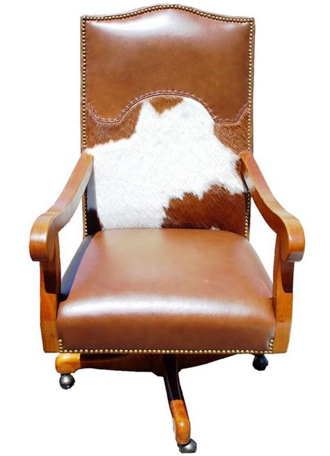 Cowhide and Leather Executive Swivel Desk Chair