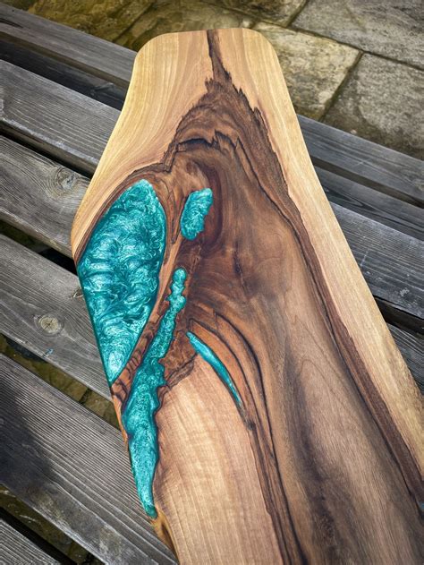 Extra Large Walnut Wood and Turquoise Epoxy Resin Charcuterie Board