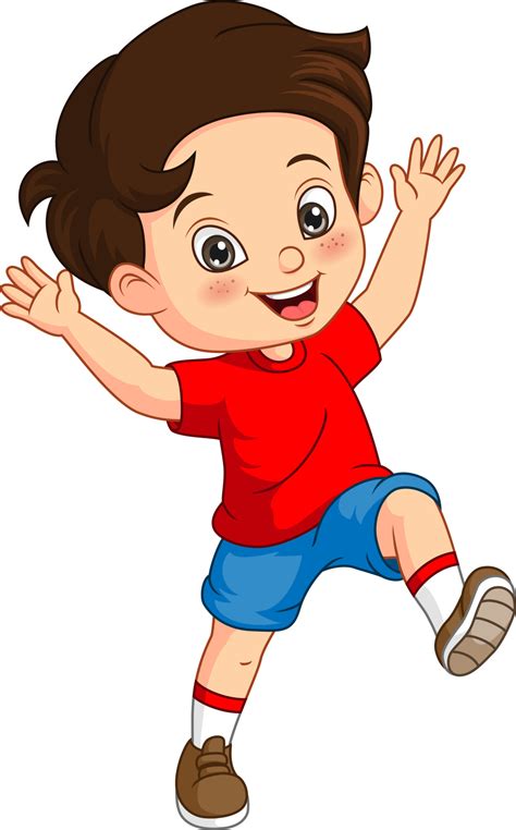 cartoon happy  boy raising hands  vector art  vecteezy