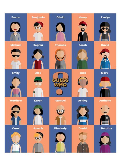 Guess Who Game Printable Character Sheets – Printable