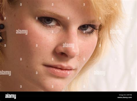 close   young womans face stock photo alamy
