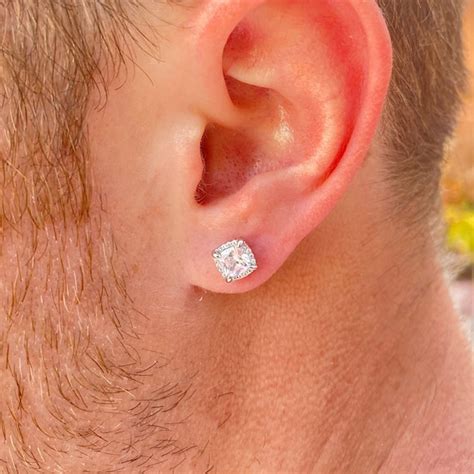 Mens Earrings Princess Cut Diamond Stud Mens Earrings 925 | Etsy