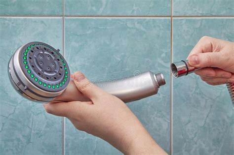 Plumbing Repair in Bathroom, Replacement of Shower Head. Stock Photo ...