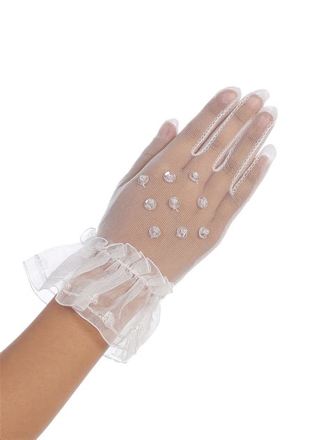 Sheer First Communion Gloves with Beading and Sequins - FirstCommunions.com