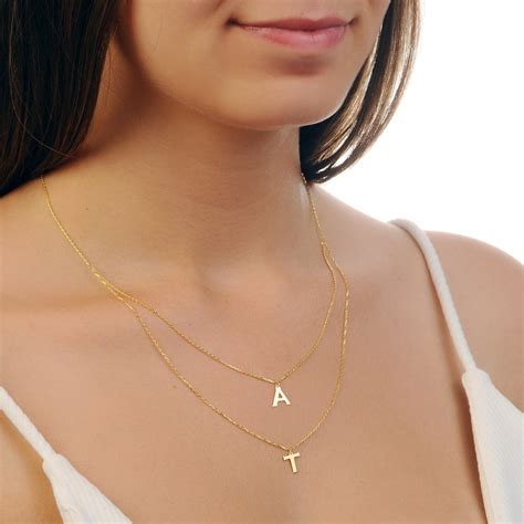 14k Solid Gold Initial Necklace-gold Initial - Etsy