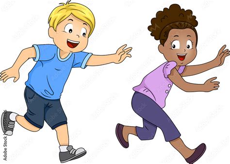 Kids Playing Tag Game Stock Vector | Adobe Stock
