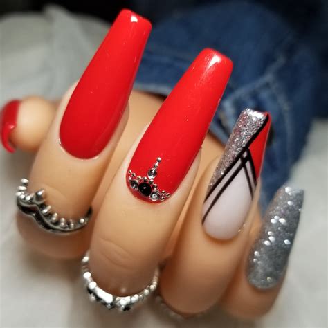 Red And Silver Acrylic Nail Designs