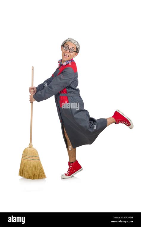 Funny janitor isolated on white Stock Photo - Alamy