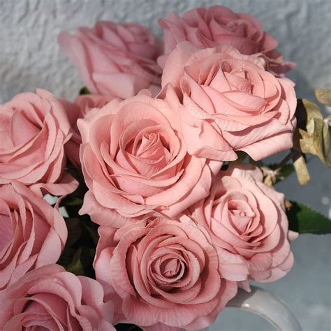 Real Touch 10 Stems Dusty Pink Silk Artificial Roses Flowers ‘Petals ...