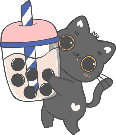 Kawaii funny bubble tea cat lover, cute boba tea kitten cartoon doodle