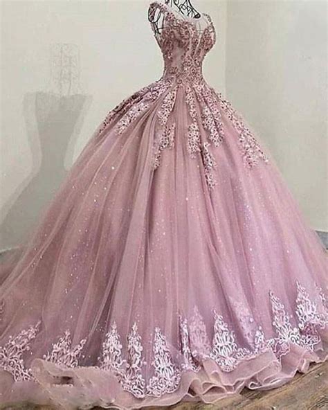 Pricess Scoop Neck Glitter Sequins Tulle lace Mauve Pink Ball Gown ...